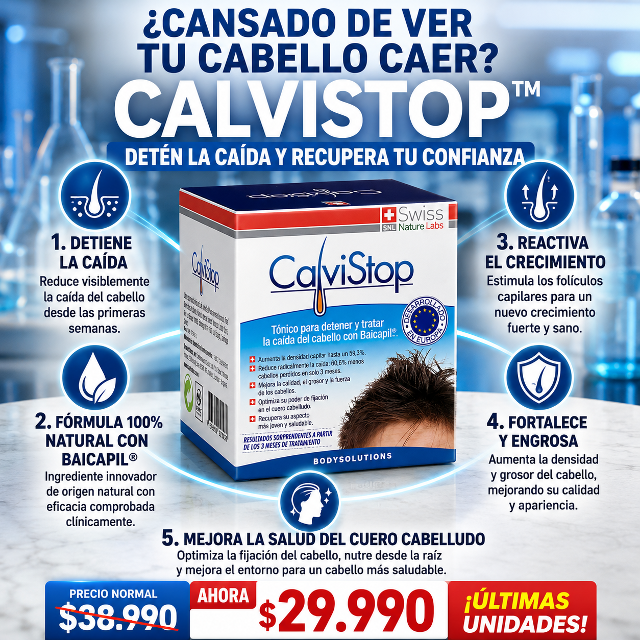 CalviStop® - Reduce la caída, fortalece el cabello y reactiva el crecimiento.