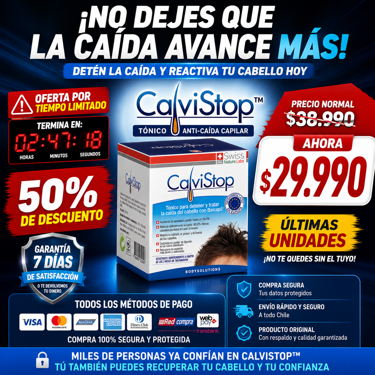CalviStop® - Reduce la caída, fortalece el cabello y reactiva el crecimiento.