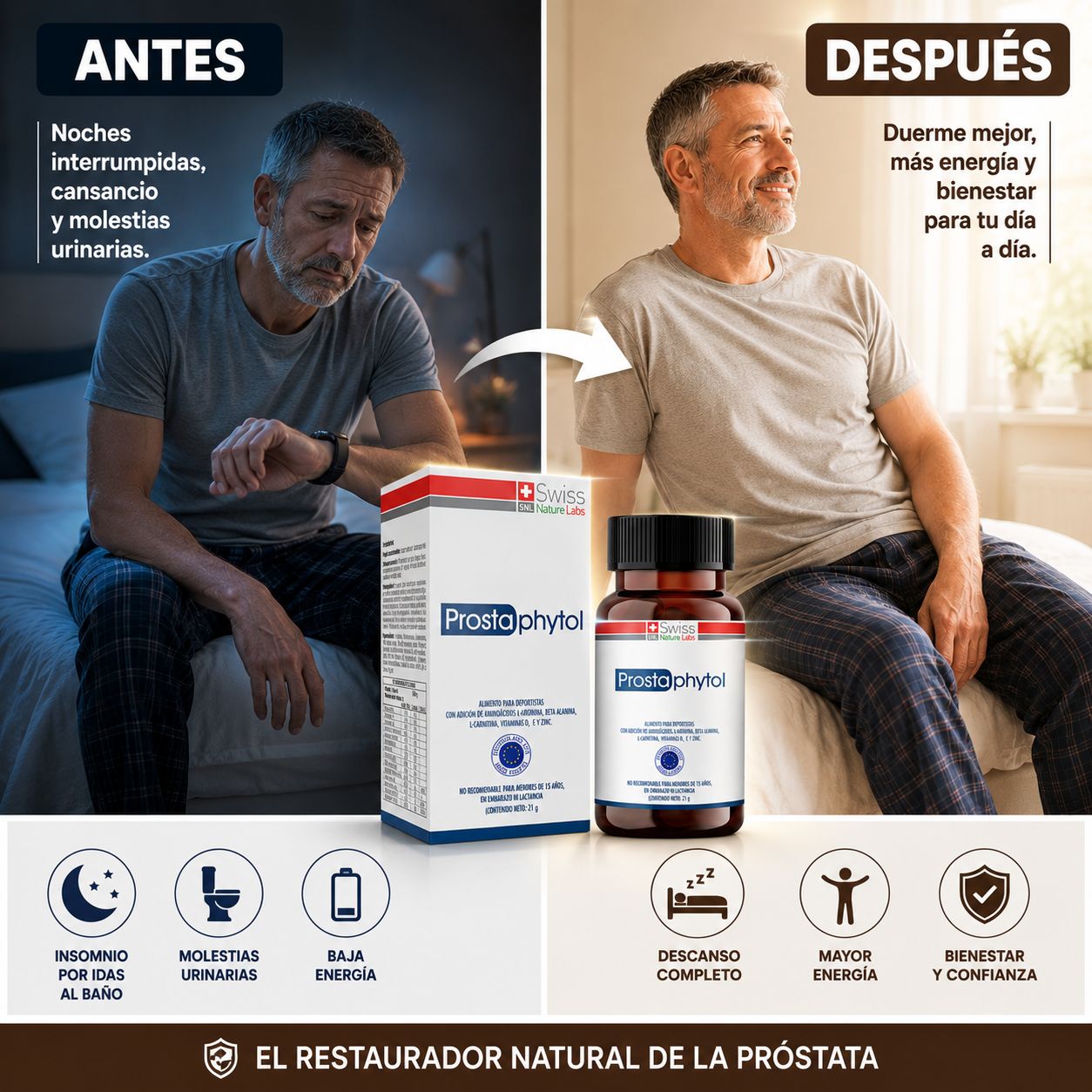 La fórmula en cápsulas que actúa desde adentro y restaura la próstata desde su raíz.